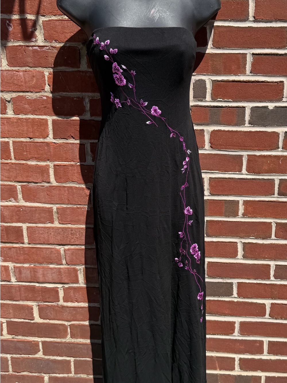 Rimini Black Strapless Dress with Purple Floral Embroidery